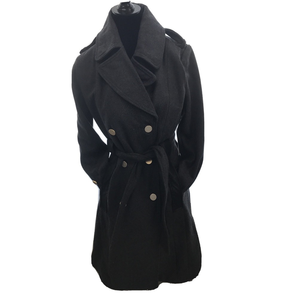 Alpine Swiss Womens Trench Coat Wool Double Breast Gold Buttons w/ Belt Size Med